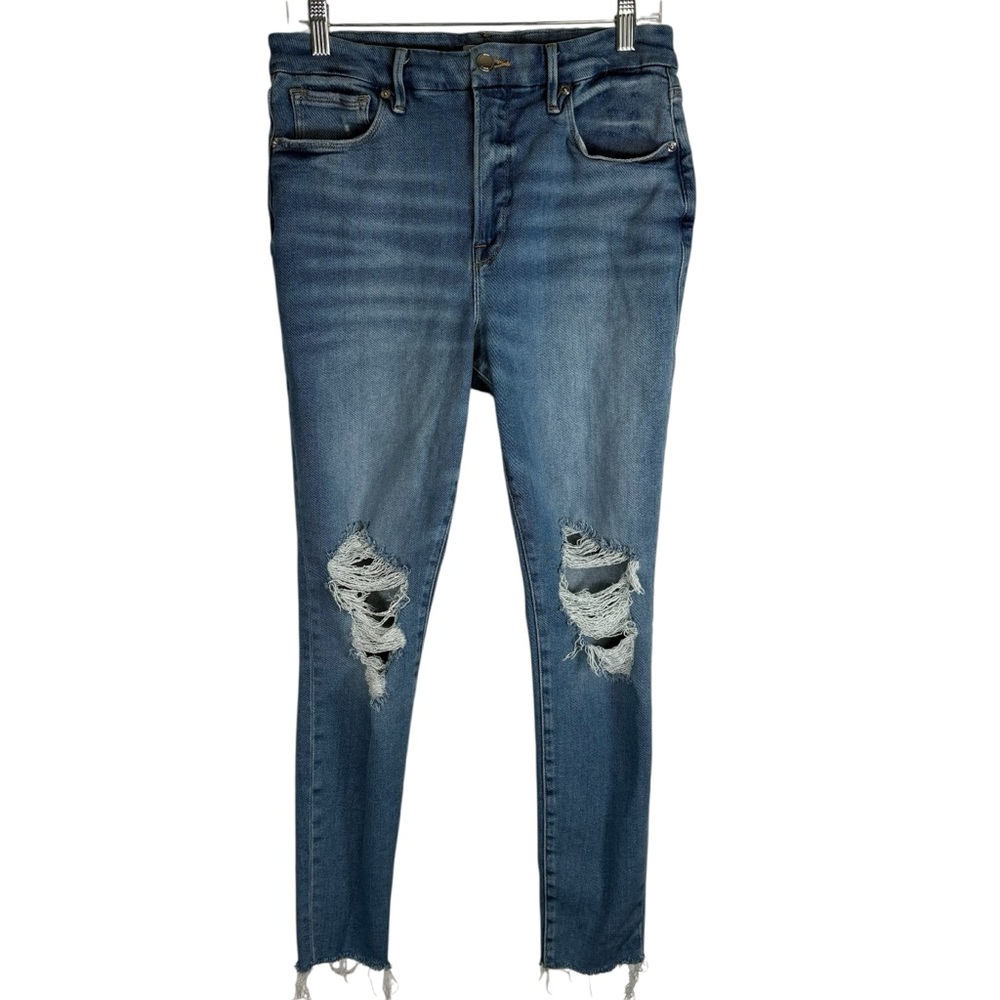 Good American Women’s 12/31 Ripped Skinny Jeans High Waisted Rise Distressed